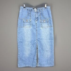 R4R Denim Maxi Skirt With Front Slit Size 11 Blue Lighter Wash‎ VTG